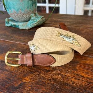 Zeppelin Men’s made in USA Canvas & Leather Snook Fish Belt w/Brass Buckle 42